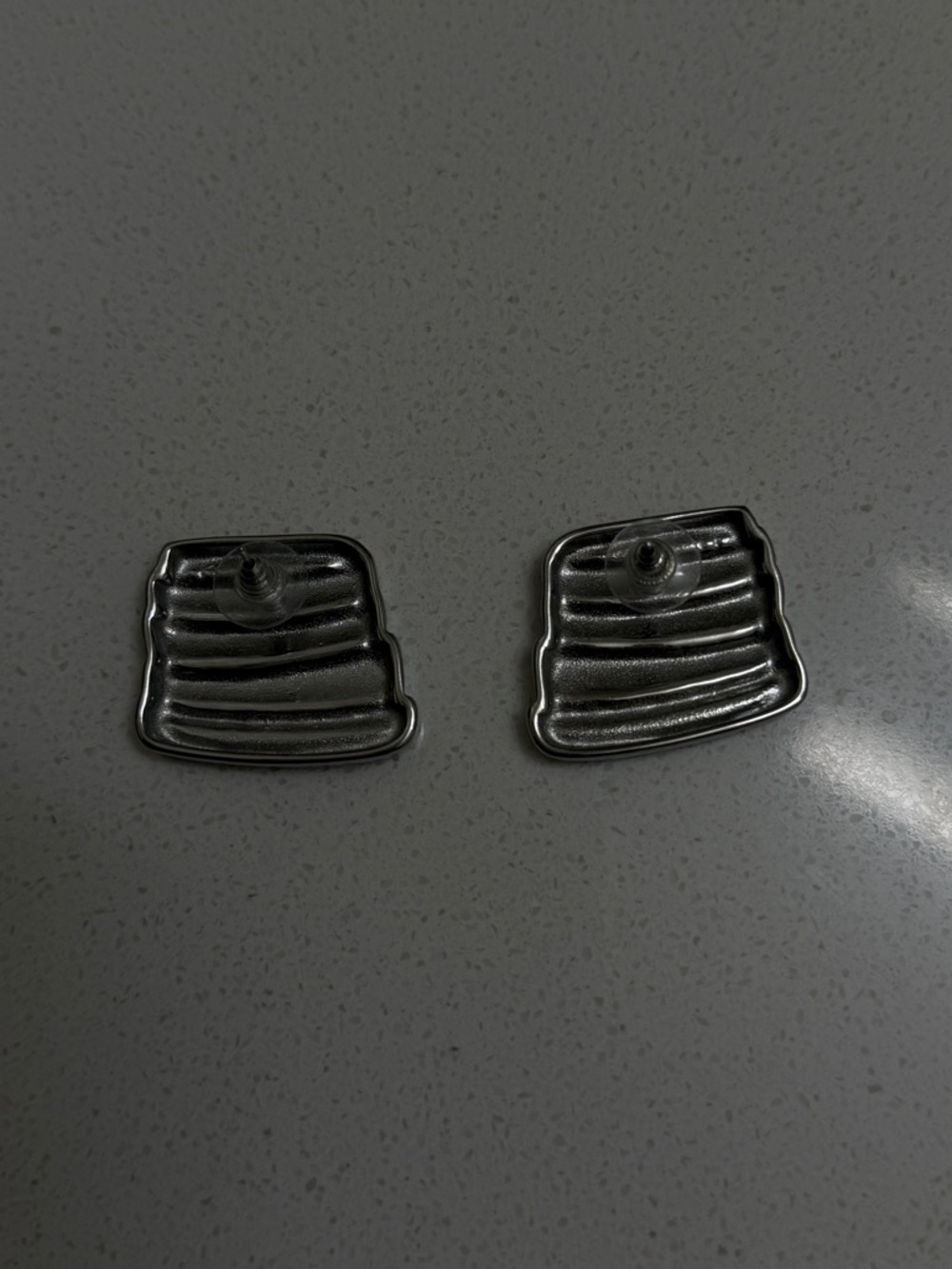Silver Ribbed Earrings - Picture 2 of 3